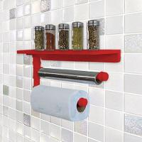 Suporte De Parede Porta Papel Toalhas E Prateleira Para Temperos Cozinha Estilo Industrial Vermelho - 3