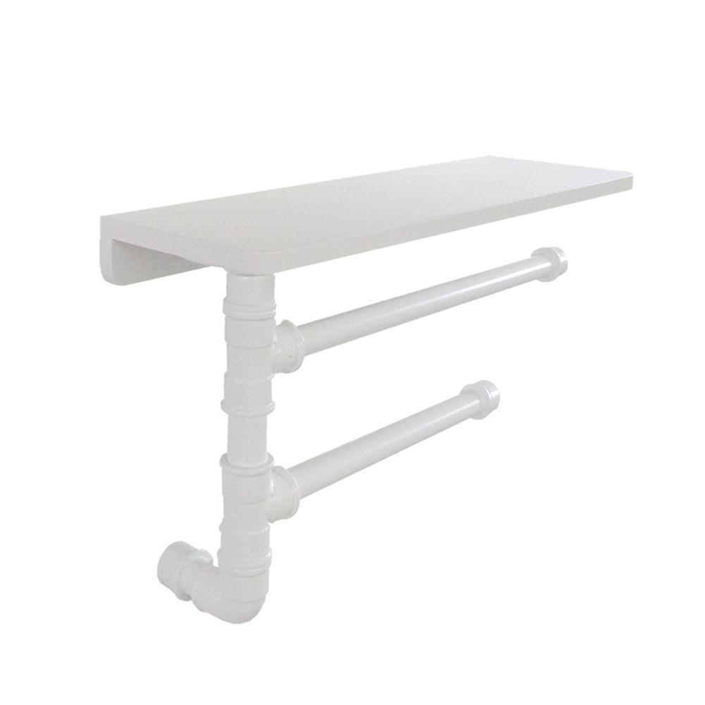 Suporte De Parede Porta Papel Toalhas E Prateleira Para Temperos Cozinha Estilo Industrial Branco - 4
