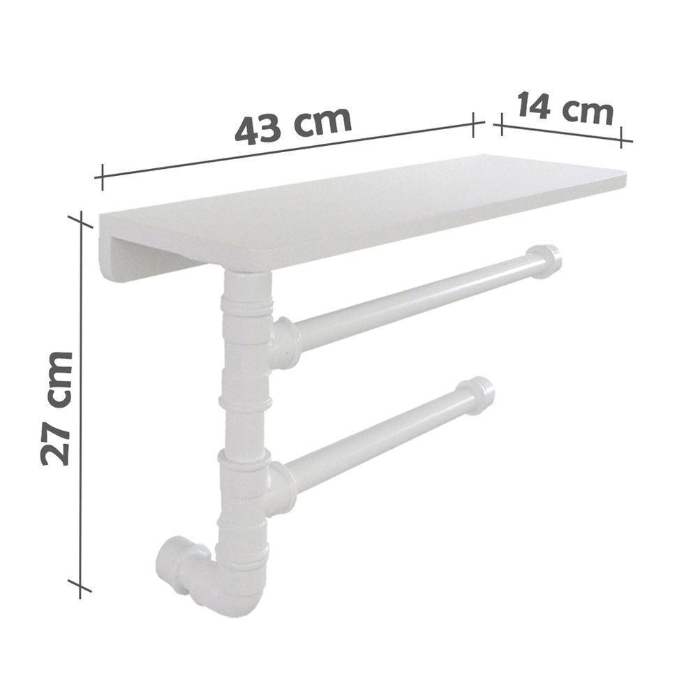 Suporte De Parede Porta Papel Toalhas E Prateleira Para Temperos Cozinha Estilo Industrial Branco - 5