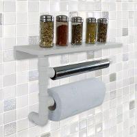 Suporte De Parede Porta Papel Toalhas E Prateleira Para Temperos Cozinha Estilo Industrial Branco - 1
