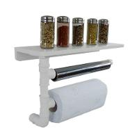 Suporte De Parede Porta Papel Toalhas E Prateleira Para Temperos Cozinha Estilo Industrial Branco - 2