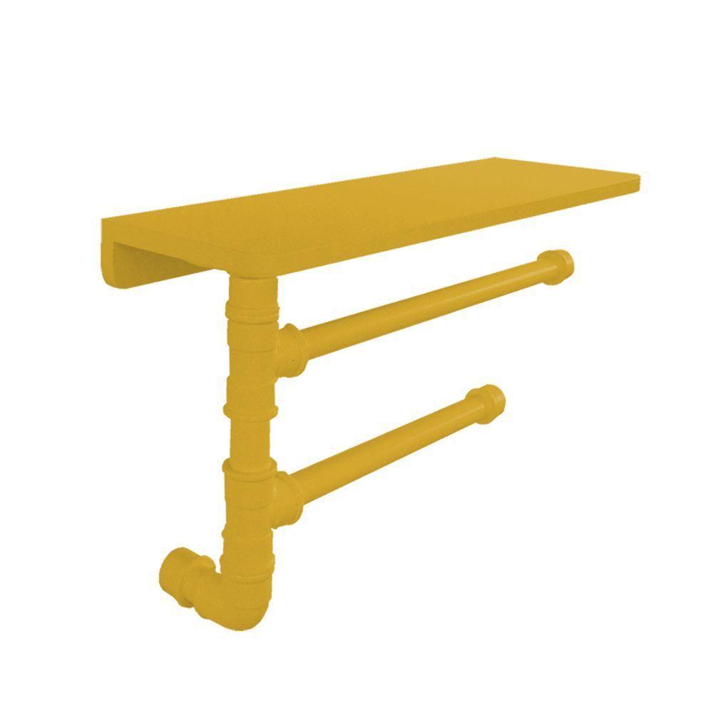 Suporte De Parede Porta Papel Toalhas E Prateleira Para Temperos Cozinha Estilo Industrial Amarelo - 4