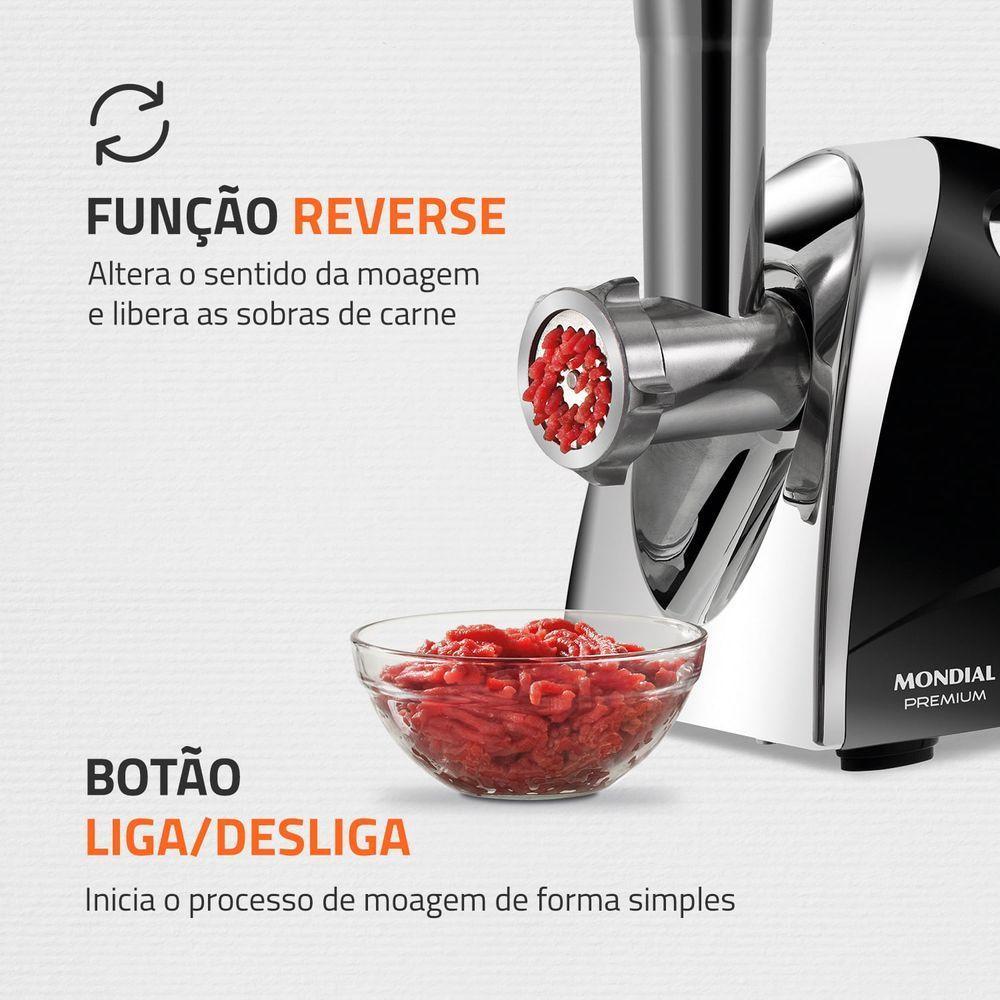 Moedor De Carne Elétrico Mondial Premium Mc-03 Preto/Inox 220V - 4