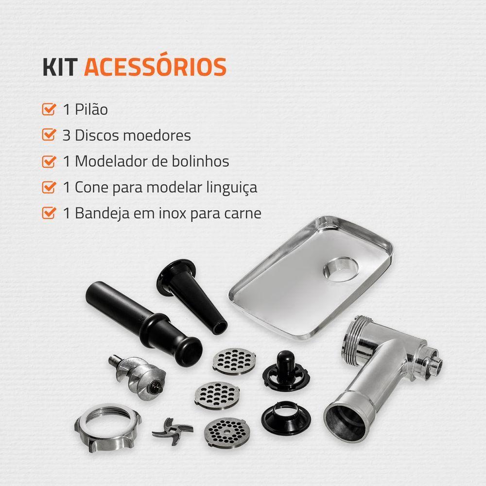 Moedor De Carne Elétrico Mondial Premium Mc-03 Preto/Inox 220V - 6