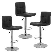 Kit Com 3 Banqueta Gomos Preta Base Redonda Assento