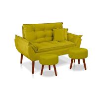 Kit C/ 01 Namoradeira Opala + 02 Puffs Redondo Danny + 02 Almofadas Suede Amarelo - 1