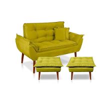 Kit C/ 01 Namoradeira Opala + 02 Puffs Opala + 02 Almofadas Suede Amarelo - 1