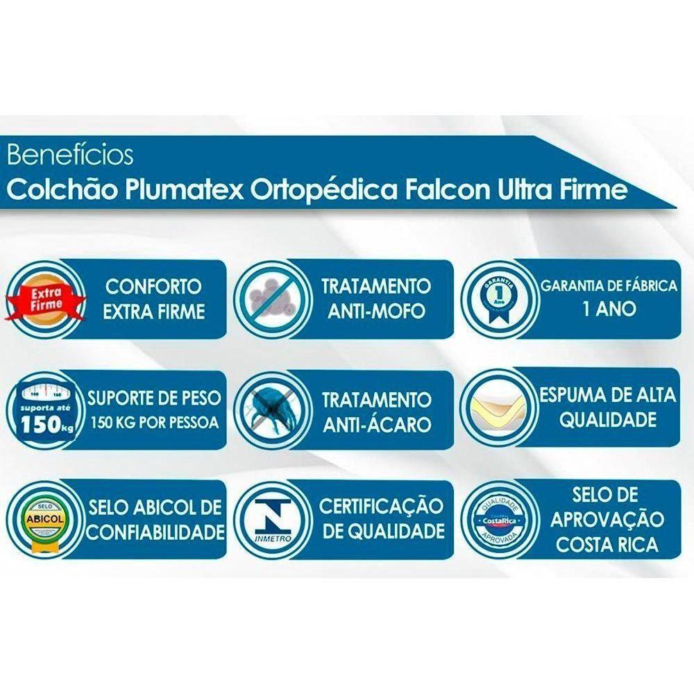 Cama Box Solteiro: Colchão Anatômico Plumatex D28/EP Falcon Ultra Firme + Base CRC Courano White(88x188) - 2
