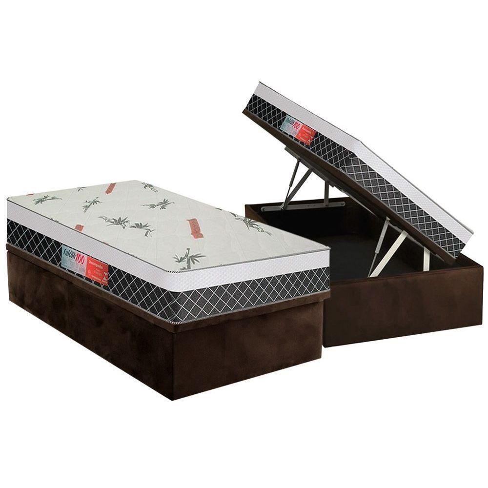 Cama Box Baú Solteiro: Colchão Ortopédico Plumatex Falcon Ultra Firme + Base CRC Suede Brown(88x188) - 1