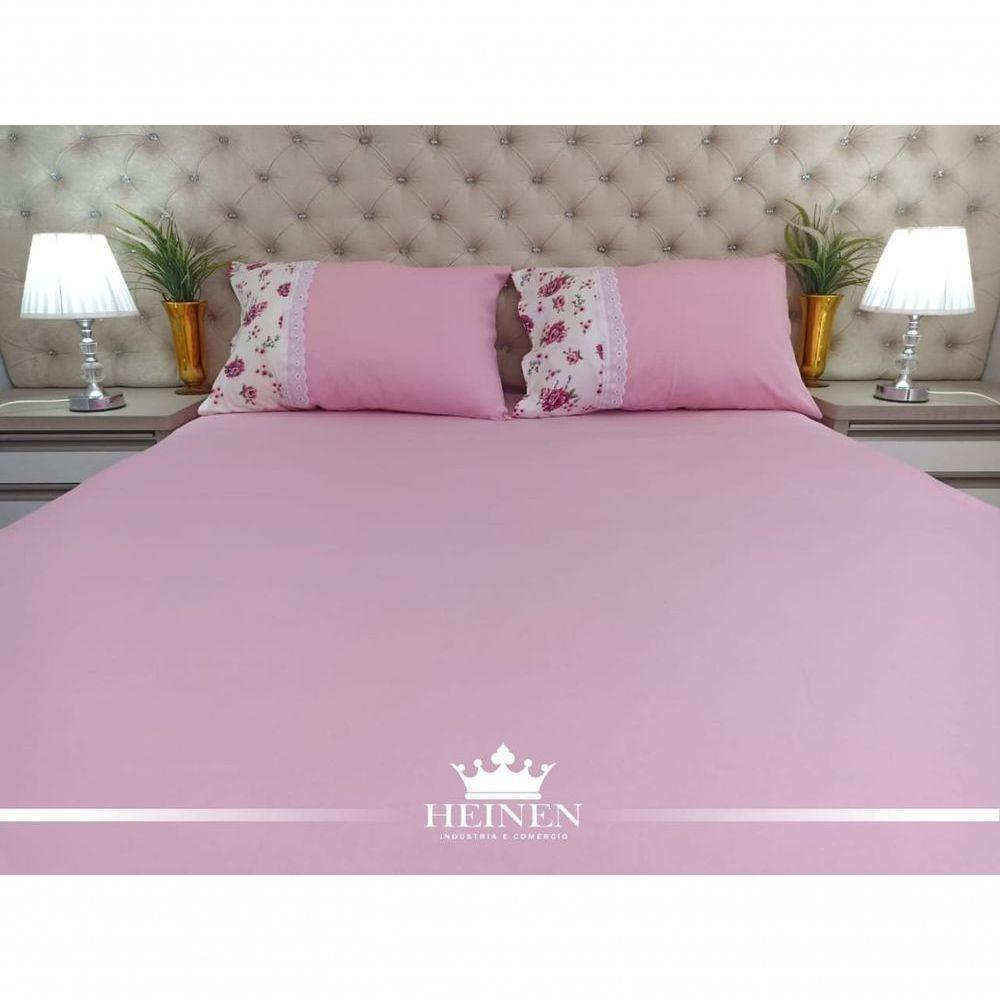 Jogo De Cama Queen 3 Pçs Em Malha 100% Algodão Rosa - 1