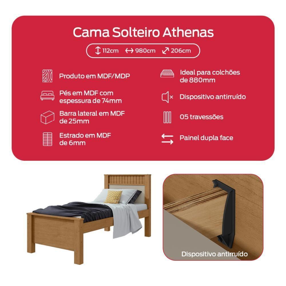 Cama Lopas Solt 0,90 Athenas 2022 S/cama Auxiliar Amendoa Cle/off Wh/amendoa Cle - 4