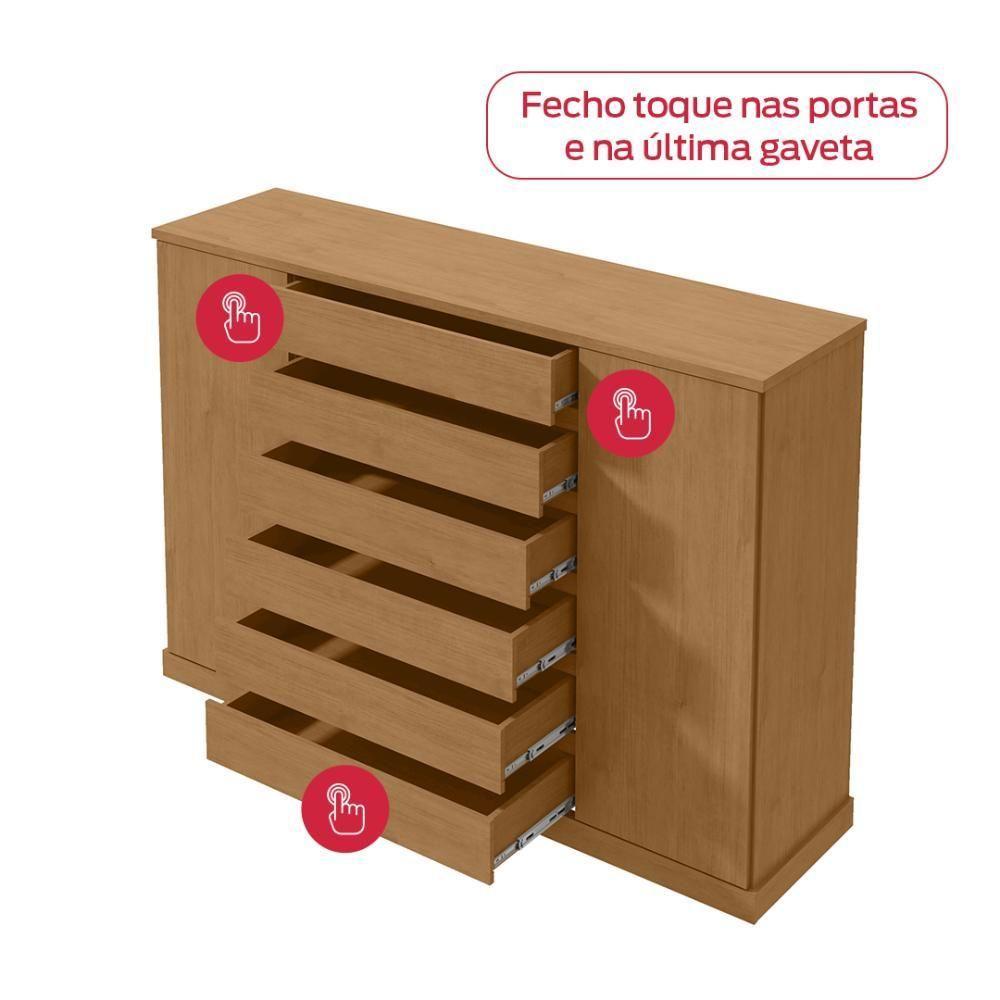 Cômoda Vedra 7 Gavetas 2 Portas Amêndoa Clean - 3
