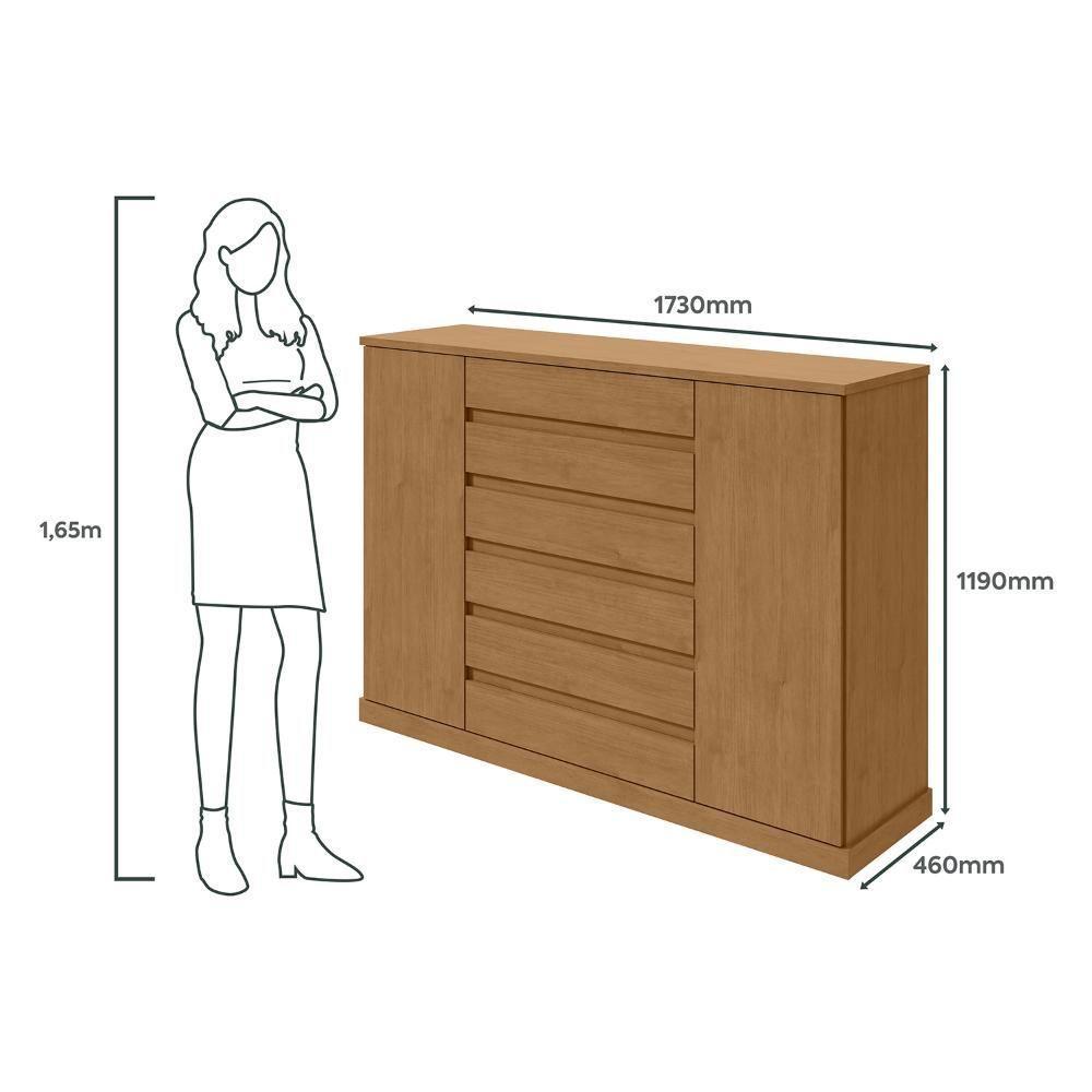 Cômoda Vedra 7 Gavetas 2 Portas Amêndoa Clean - 6