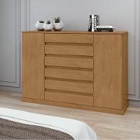 Cômoda Vedra 7 Gavetas 2 Portas Amêndoa Clean - 2