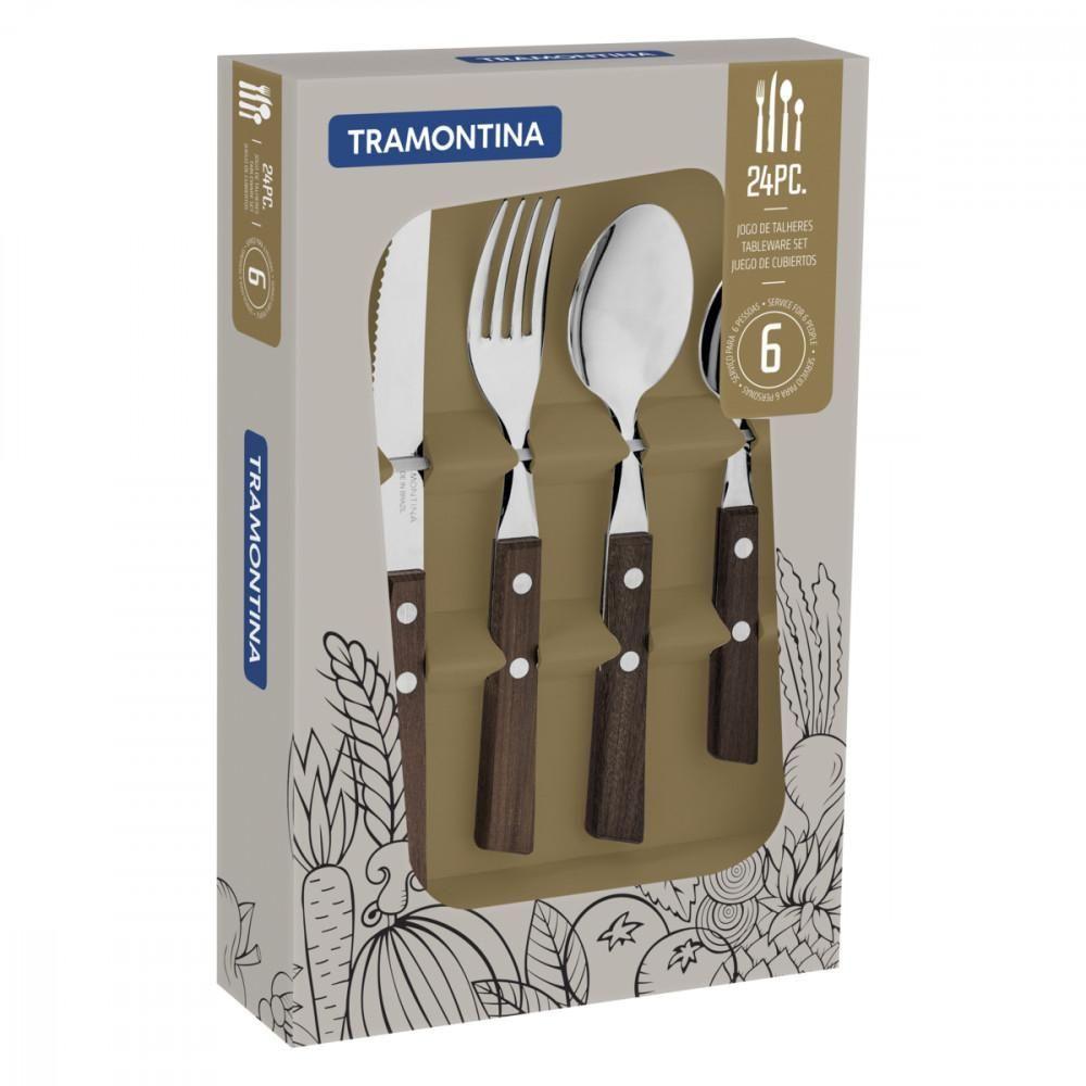 Faqueiro Tradicional Lâminas Inox Cabos de Madeira 24 Peças - 3