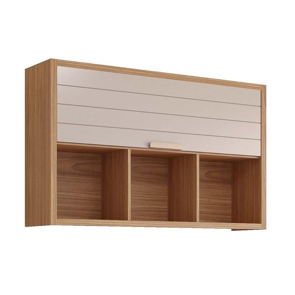 Armário Aéreo p/ Cozinha Eloise c/3 Nichos e 1 Porta Basculante Riscada 120 cm Freijo/Off White - MGM - 1