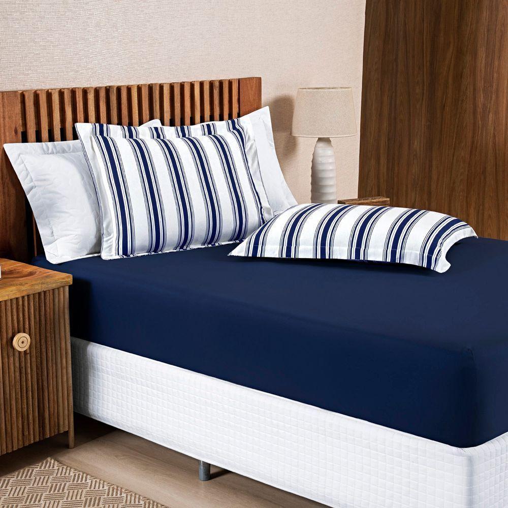 Jogo De Lençol Mimis Queen 3 Peças Malha 100% Algodão Extra Macio - Azul Marinho - 2