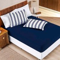 Jogo De Lençol Mimis Queen 3 Peças Malha 100% Algodão Extra Macio - Azul Marinho - 1