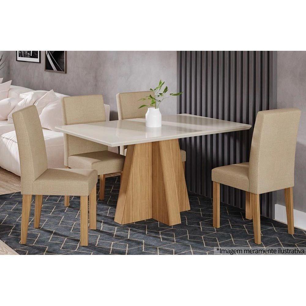 Sala de Jantar Completa Patricia Tampo Madeirado c/ Vidro 130x80cm e 4 Cadeiras Maia Nature/OW/Gengibre - Cimol - 1