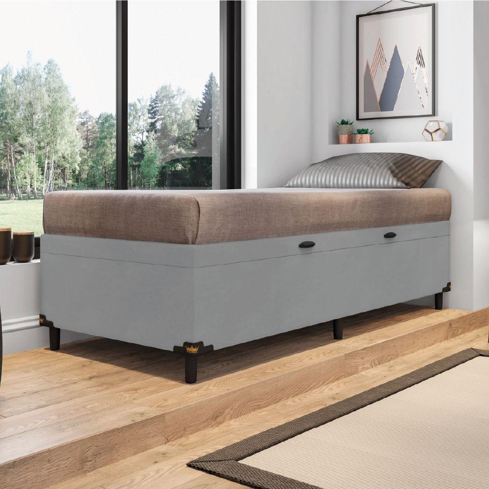 Cama Box Com Baú Solteiro 0,88m Com 41cm De Altura Prince Cinza Cinza - 2