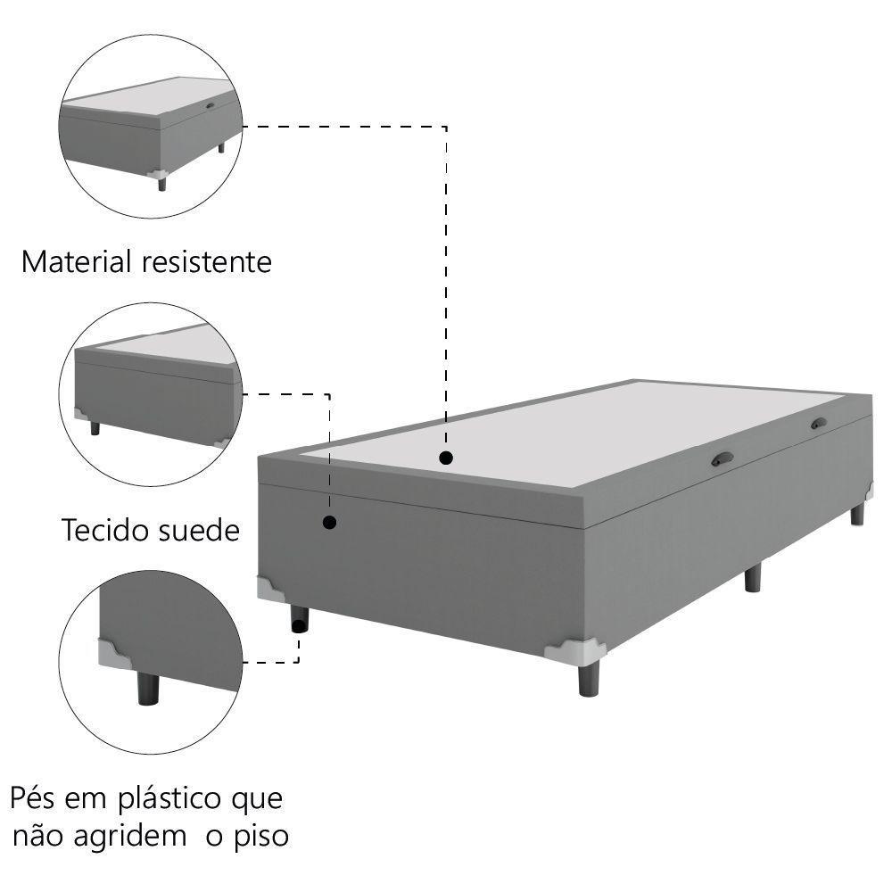 Cama Box Com Baú Solteiro 0,88m Com 41cm De Altura Prince Cinza Cinza - 3