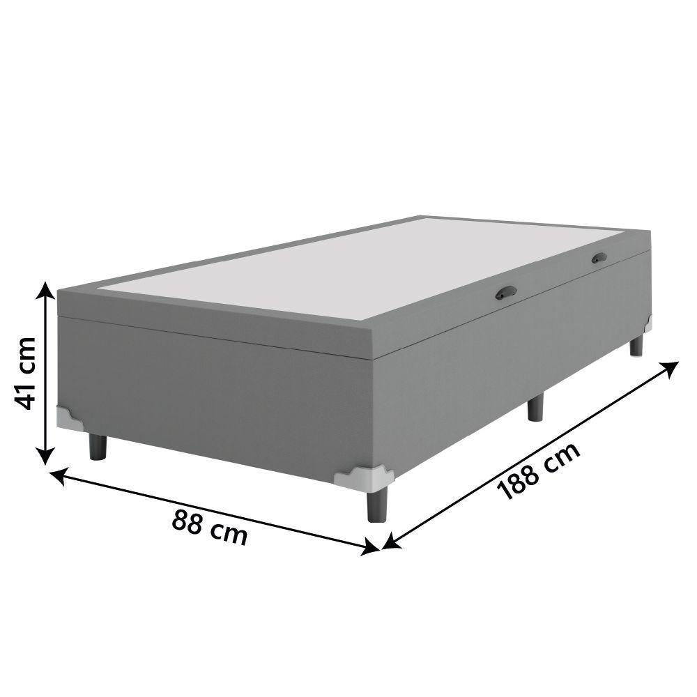 Cama Box Com Baú Solteiro 0,88m Com 41cm De Altura Prince Cinza Cinza - 4