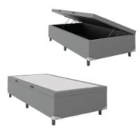 Cama Box Com Baú Solteiro 0,88m Com 41cm De Altura Prince Cinza Cinza - 1
