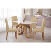 Sala de Jantar Completa Carol c/ Tampo Madeirado c/ Vidro 130cm + 4 Cadeiras Maia Nature/Off White/Gengibre - Cimol - 1