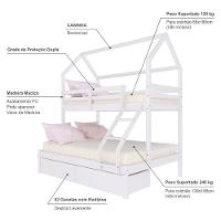 Beliche Casinha Casal/Solteiro Slim Rb Com 02 Gavetas Madeira Maciça Branco Housin - 5