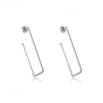 Brinco Argola Grande Retangular Folheado Em Ródio Branco [f027]