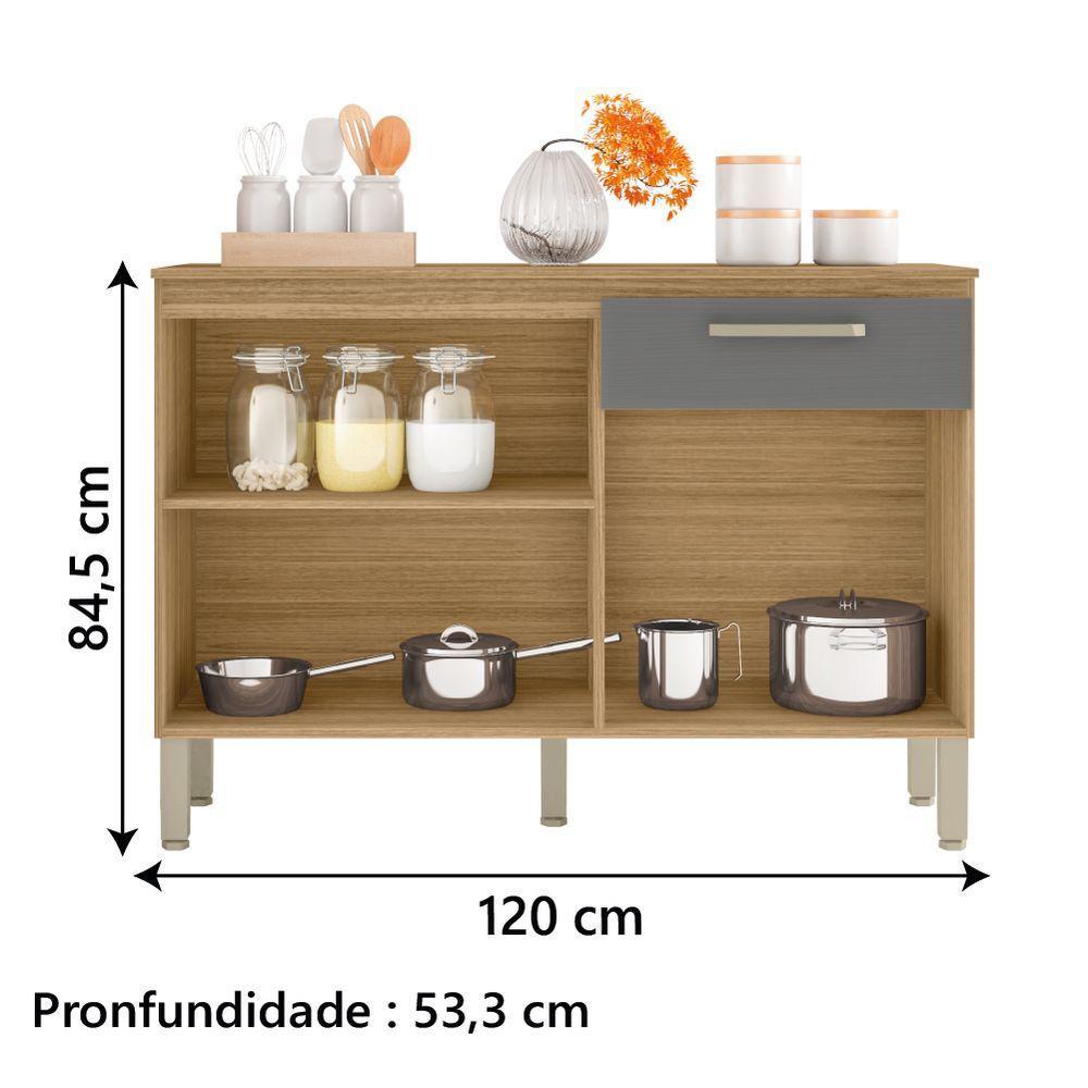 Balcão De Cozinha 3 Portas E 1 Gavetas Com Tampo 1,20m Versalhes Kit\'s Paraná Freijo Cinza - 2