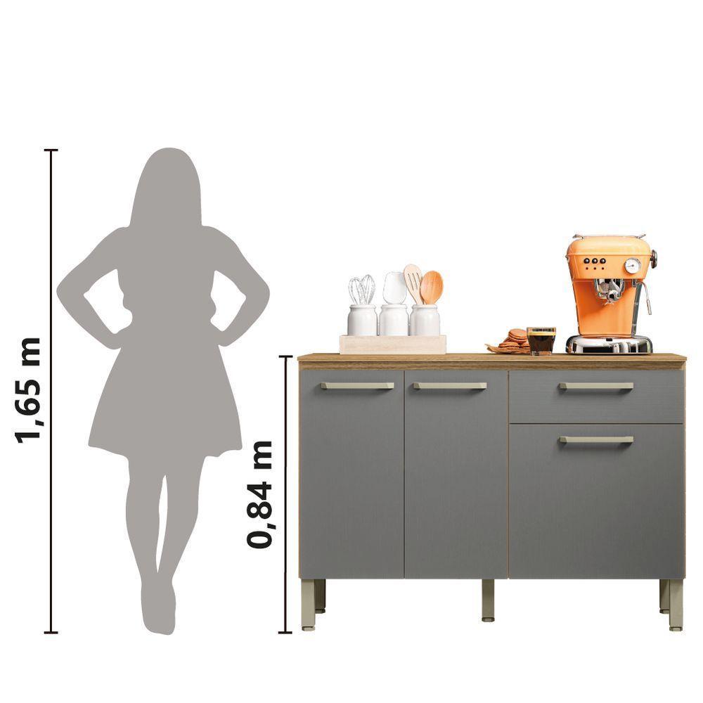 Balcão De Cozinha 3 Portas E 1 Gavetas Com Tampo 1,20m Versalhes Kit\'s Paraná Freijo Cinza - 4