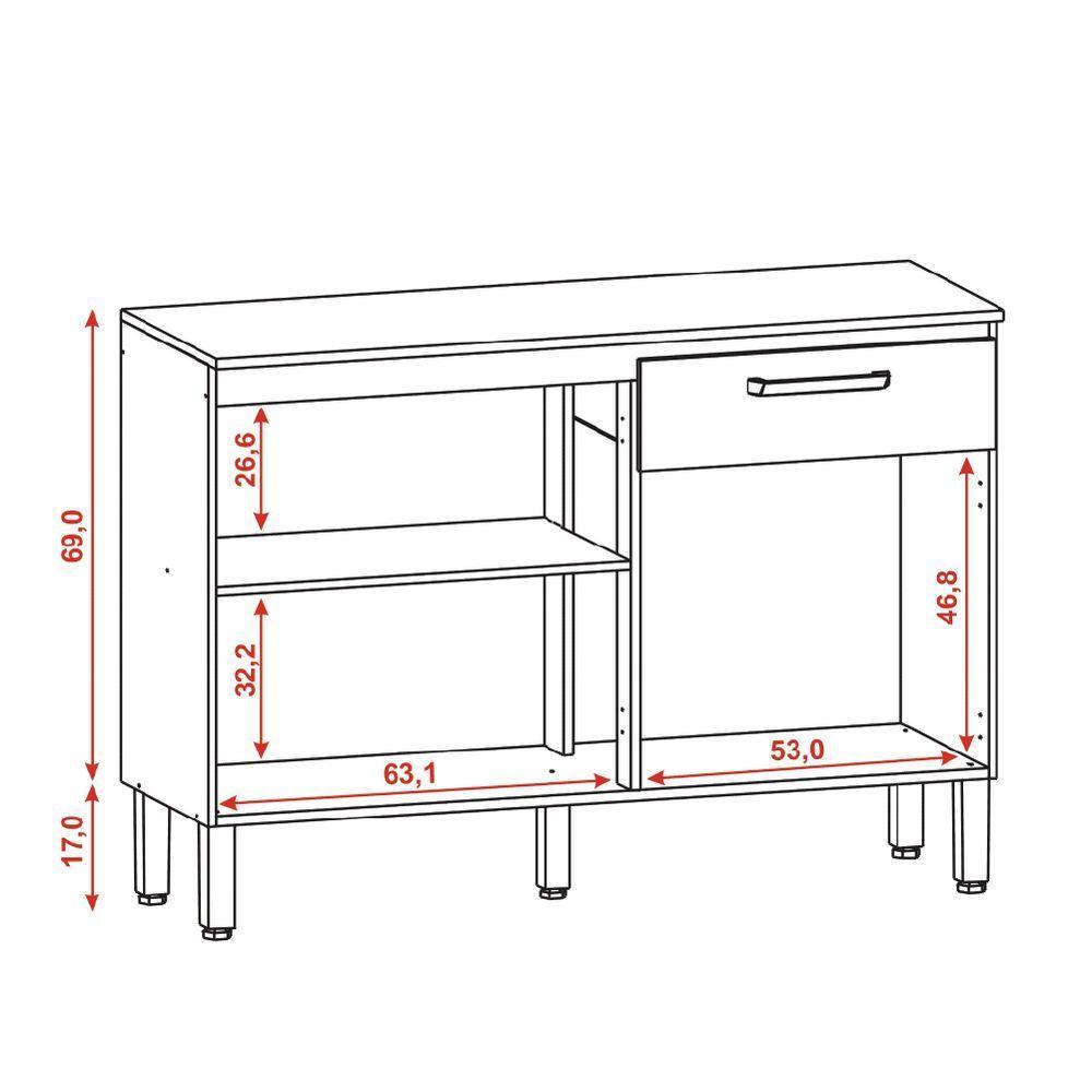 Balcão De Cozinha 3 Portas E 1 Gavetas Com Tampo 1,20m Versalhes Kit\'s Paraná Freijo Cinza - 5