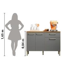 Balcão De Cozinha 3 Portas E 1 Gavetas Com Tampo 1,20m Versalhes Kit\'s Paraná Freijo Cinza