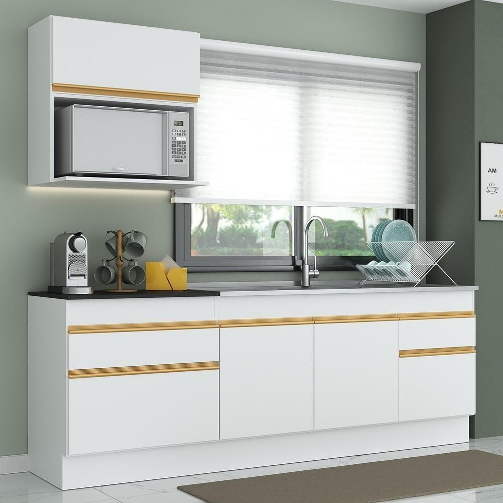 Armário Cozinha 220cm Com Rodapé Multimóveis Branco/dourado - 1