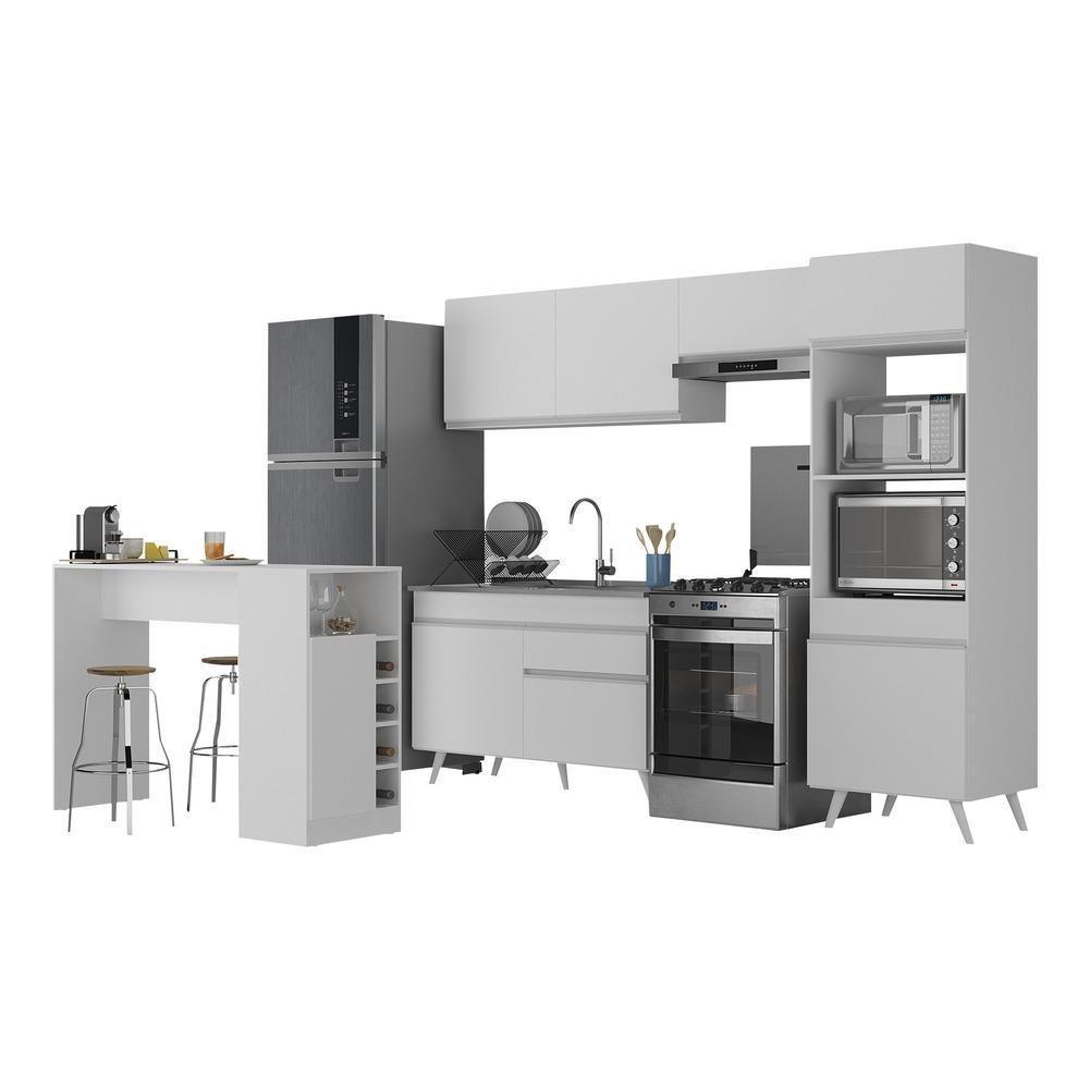 Armário De Cozinha Com Bancada-mesa Gourmet Veneza Multimóveis Mp2174 Branco Branco - 1