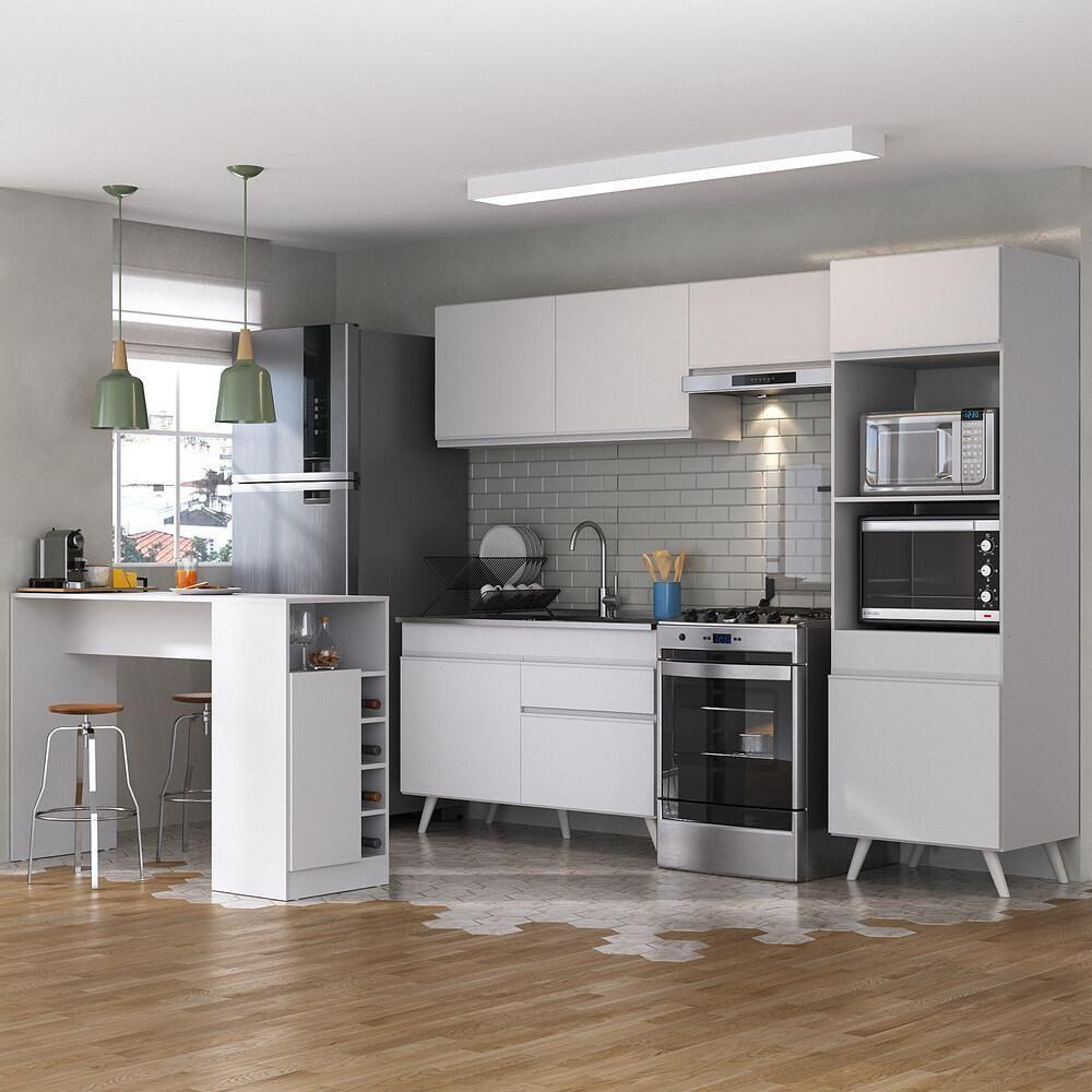Armário De Cozinha Com Bancada-mesa Gourmet Veneza Multimóveis Mp2174 Branco Branco - 2