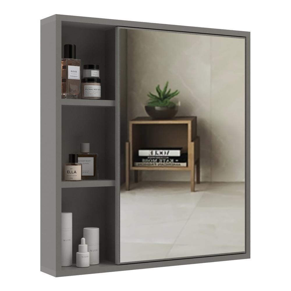 Espelheira Para Banheiro 60cm Com Nichos Multimóveis Cr10112 Cimento Cimento - 1