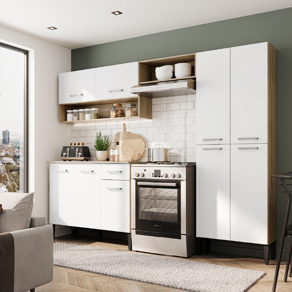 Cozinha Compacta Arizona Classic Com Armário E Balcão Carraro - Carvalho-branco Carvalho-branco - 1
