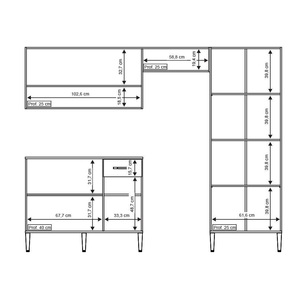 Cozinha Compacta Arizona Classic Com Armário E Balcão Carraro - Carvalho-branco Carvalho-branco - 2