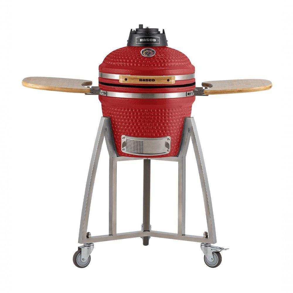 Churrasqueira Kamado Pequeno Rasco Vermelho C/ Grelha Aço Inox, Suporte E Mesas. Ideal P/ 5 Pessoas Vermelho - 1