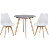 Kit - Mesa Redonda Leda 80 Cm Preto + 2 Cadeiras Estofadas Leda Branco - 1