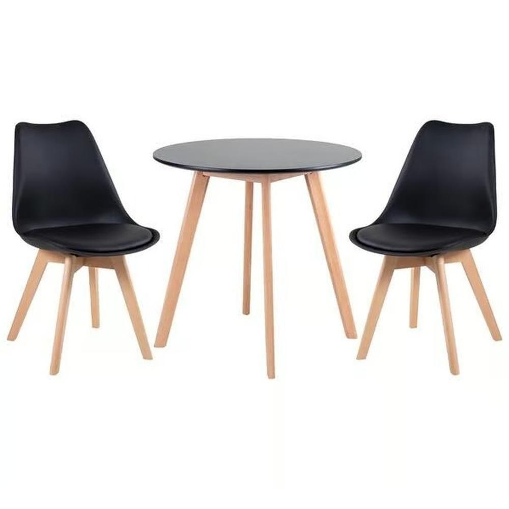 Kit - Mesa Redonda 80 Cm Preto + 2 Cadeiras Leda - 1