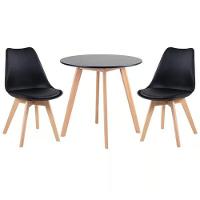 Kit - Mesa Redonda Leda 80 Cm Preto + 2 Cadeiras Estofadas Leda Preto - 1