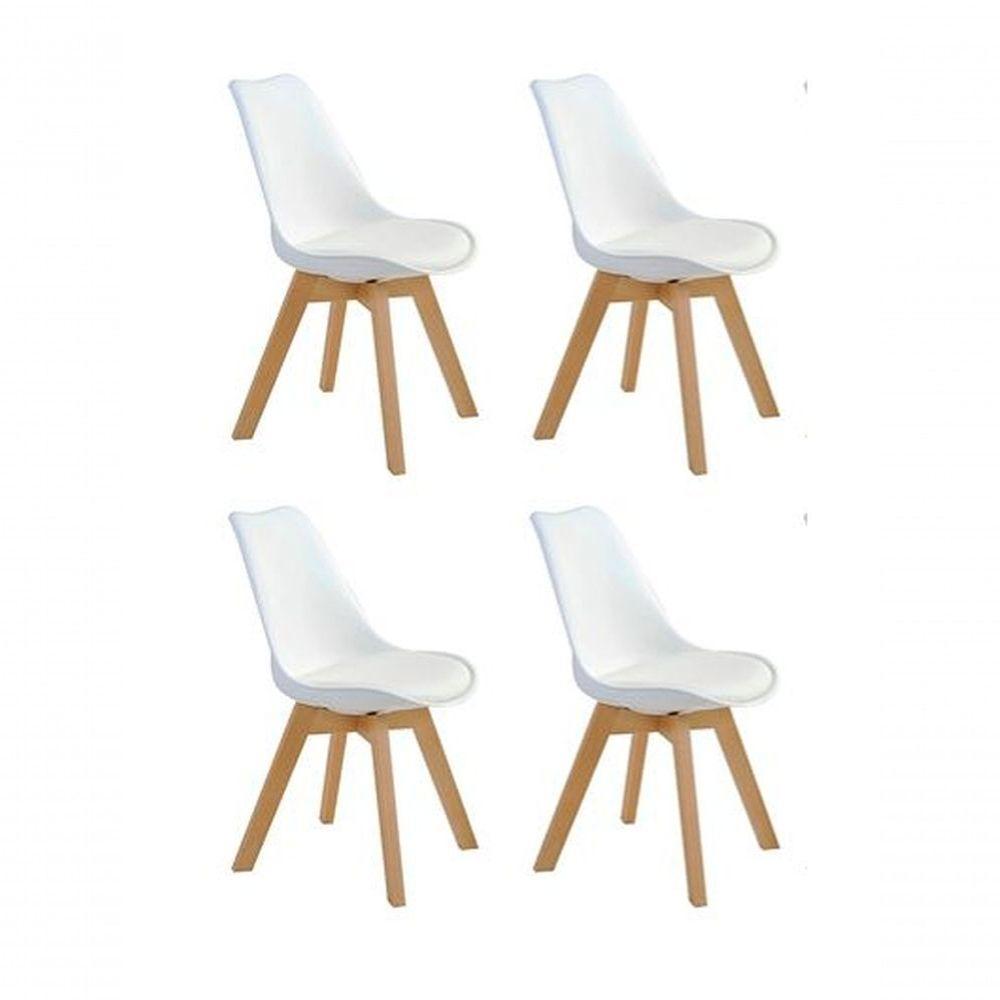 Kit Com 4 Cadeiras Leda Branca - Charles Eames Wood Com Almofada - 2
