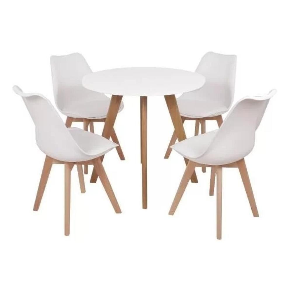 Conjunto Mesa Leda Branca 90 Cm + 4 Cadeiras Leda Brancas - 1