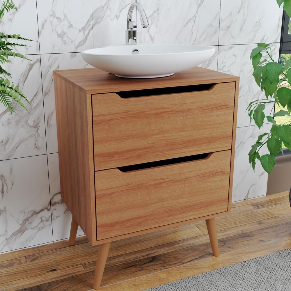 Gabinete Para Banheiro 60 Cm Com 2 Gavetas Bn3639 Amendoa Tecno Mobili Amendoa - 3