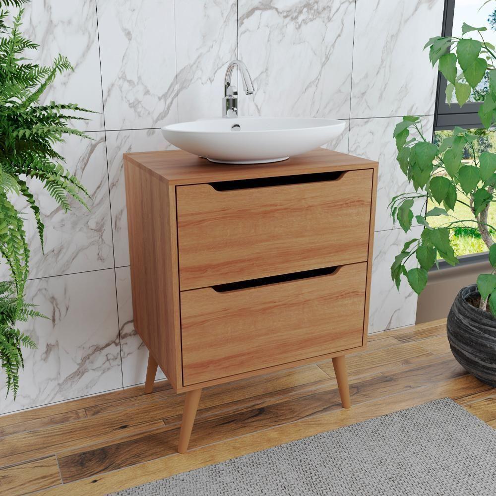 Gabinete Para Banheiro 60 Cm Com 2 Gavetas Bn3639 Amendoa Tecno Mobili Amendoa - 4