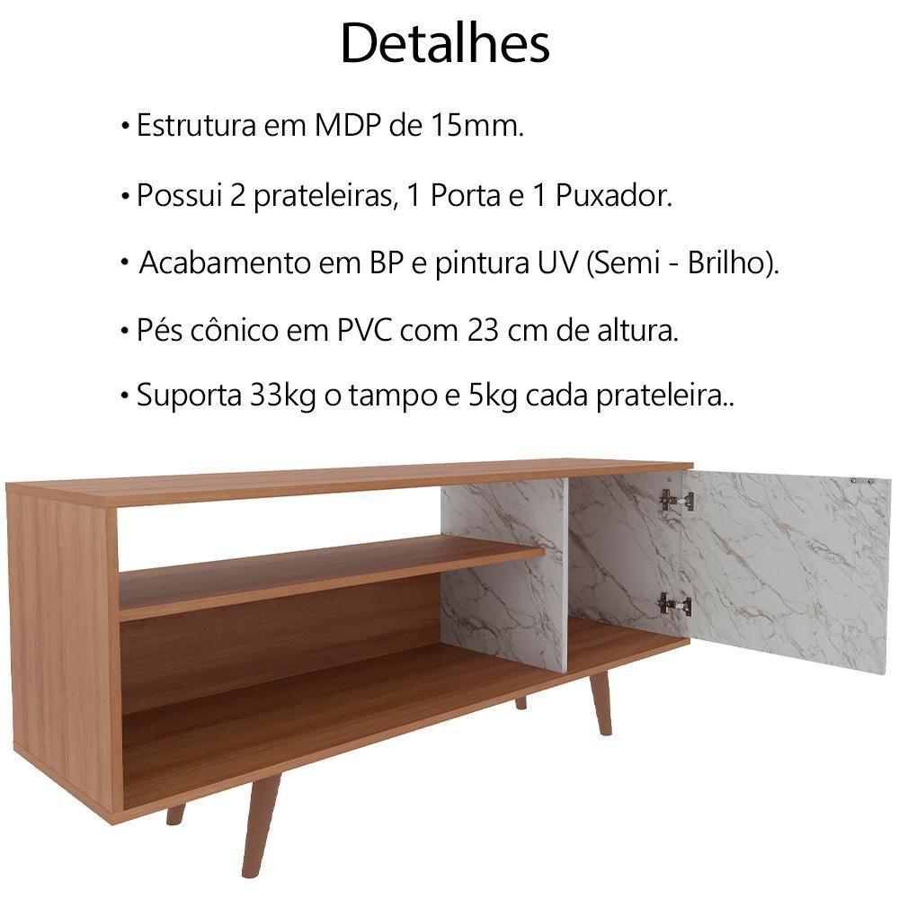 Rack Para Tv 42 Pol 136 Cm 1 Porta R1486 Amendoa Marmore Branco Tecno Mobili Amendoa Marmore Branco - 5