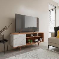 Rack Para Tv 42 Pol 136 Cm 1 Porta R1486 Amendoa Marmore Branco Tecno Mobili Amendoa Marmore Branco